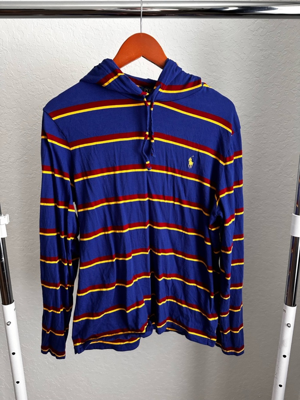 Ralph Lauren Blue Hooded Long-Sleeve Striped Shirt